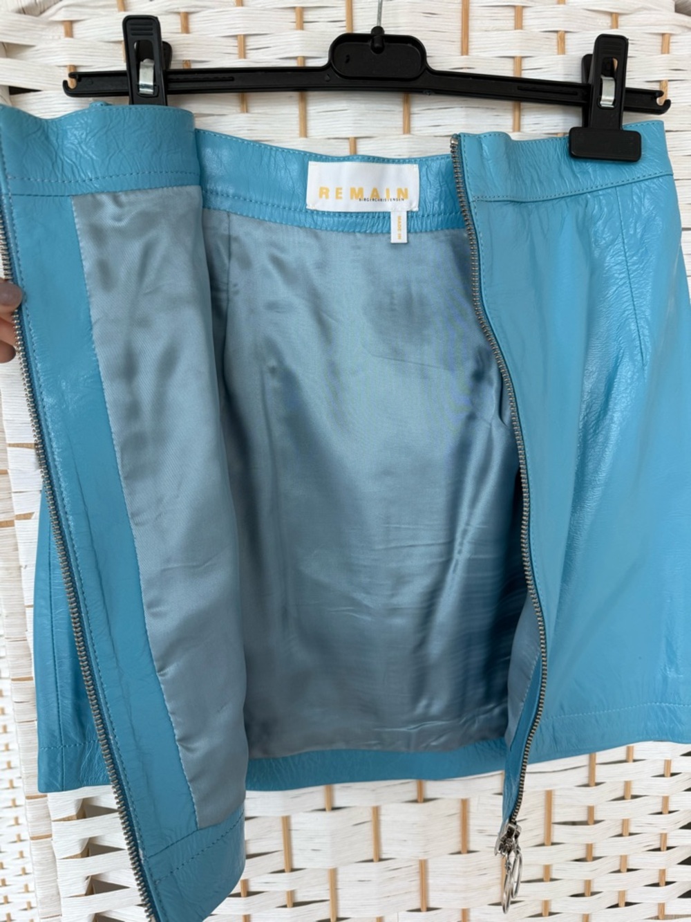 “Remain by Birger Christensen” Blue Mini Skirt with Front Zip - Picture 3 of 4